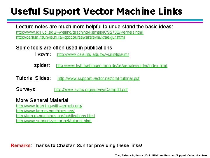 Useful Support Vector Machine Links Lecture notes are much more helpful to understand the