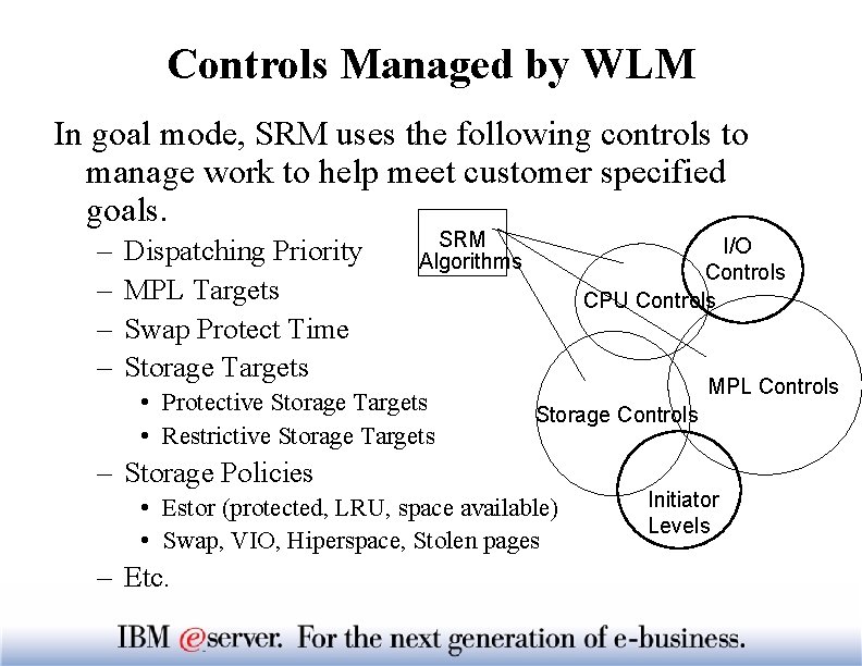 Controls Managed by WLM In goal mode, SRM uses the following controls to manage