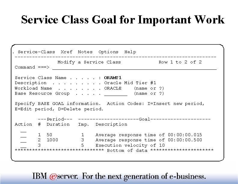 Service Class Goal for Important Work. Service-Class Xref Notes Options Help -----------------------------------Modify a Service