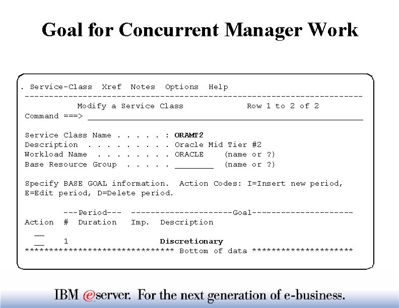 Goal for Concurrent Manager Work. Service-Class Xref Notes Options Help -----------------------------------Modify a Service Class