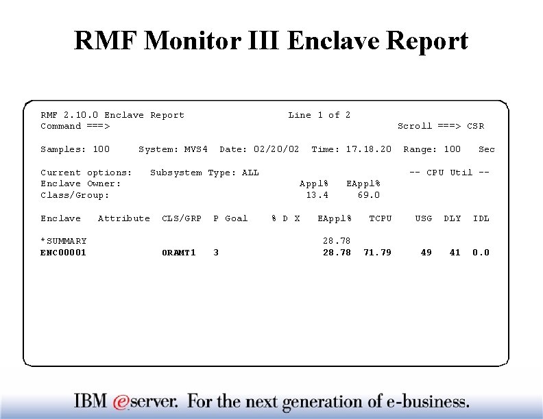 RMF Monitor III Enclave Report RMF 2. 10. 0 Enclave Report Command ===> Samples: