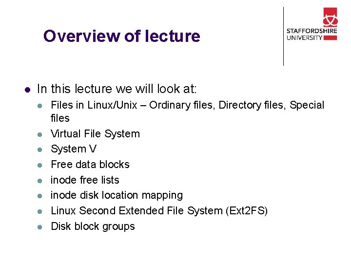 Overview of lecture l In this lecture we will look at: l l l