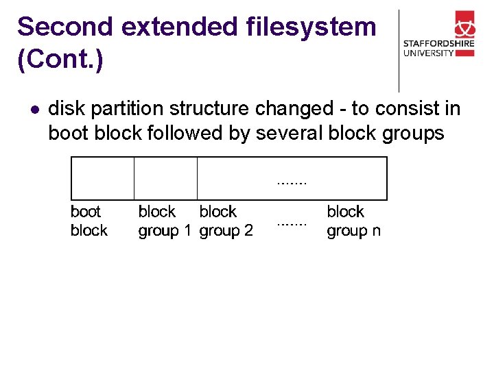 Second extended filesystem (Cont. ) l disk partition structure changed - to consist in