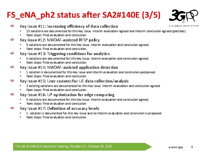 FS_e. NA_ph 2 status after SA 2#140 E (3/5) Key Issue #11: Increasing efficiency