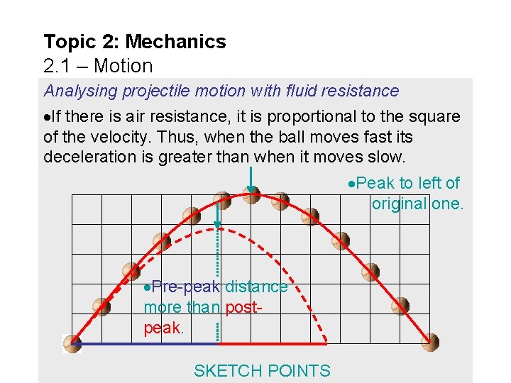 Topic 2: Mechanics 2. 1 – Motion Analysing projectile motion with fluid resistance If