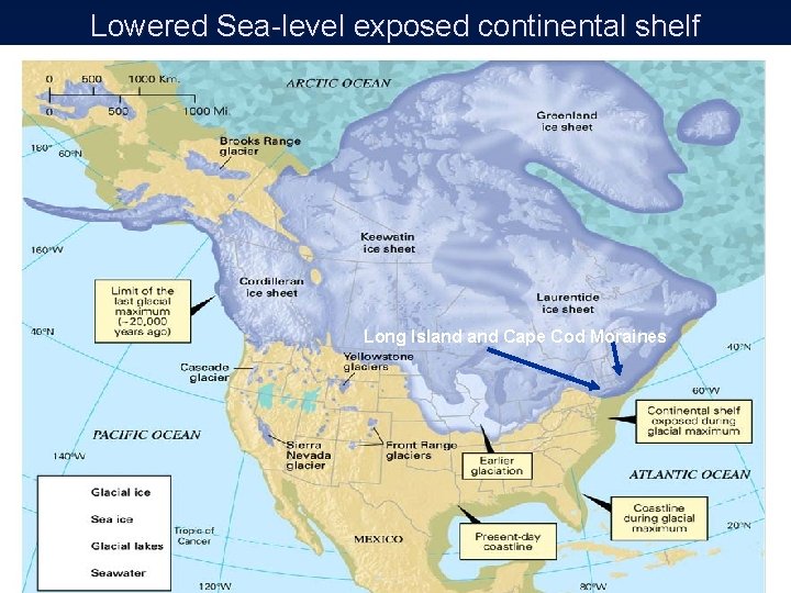 Lowered Sea-level exposed continental shelf Long Island Cape Cod Moraines 