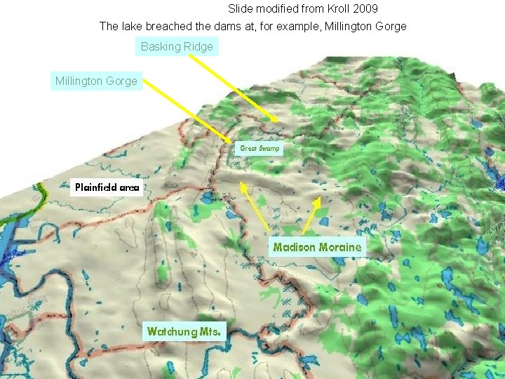 Slide modified from Kroll 2009 The lake breached the dams at, for example, Millington