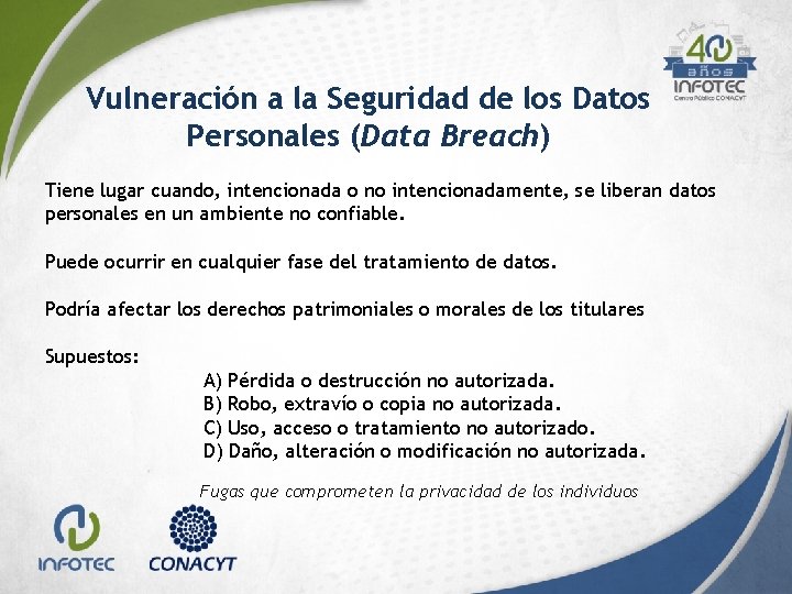 Vulneración a la Seguridad de los Datos Personales (Data Breach) Tiene lugar cuando, intencionada Vulneración a la Seguridad de los Datos Personales (Data Breach) Tiene lugar cuando, intencionada