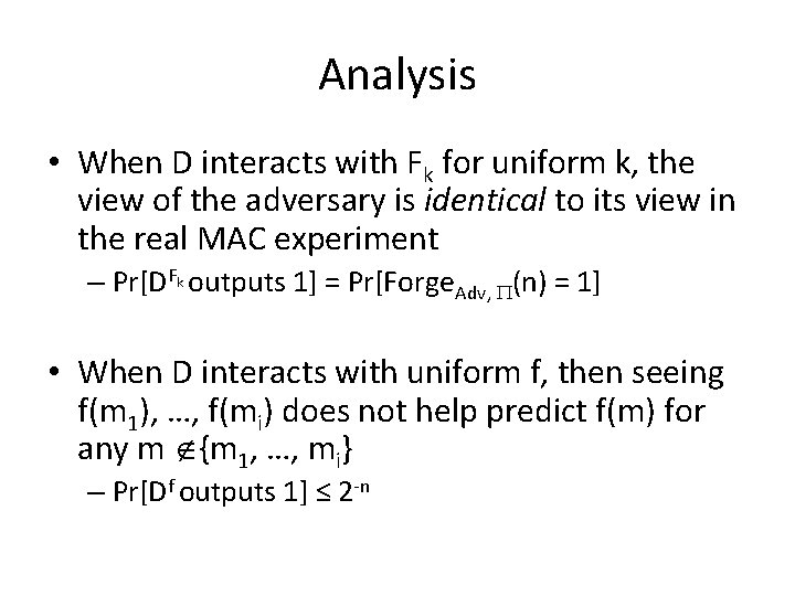 Analysis • When D interacts with Fk for uniform k, the view of the