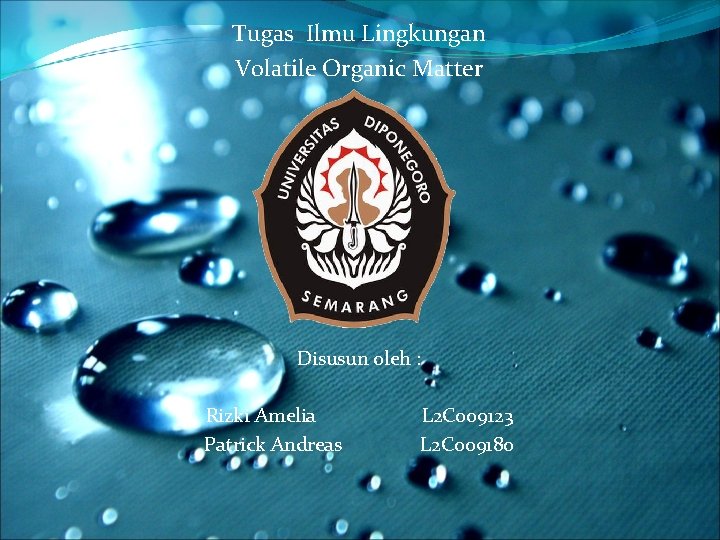 Tugas Ilmu Lingkungan Volatile Organic Matter Disusun oleh : Rizki Amelia Patrick Andreas L