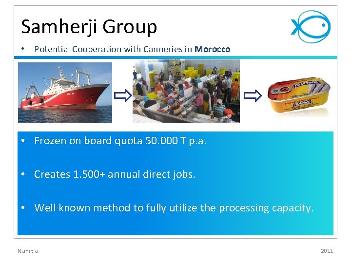 Samherji Group • Potential Cooperation with Canneries in Morocco • Frozen on board quota Samherji Group • Potential Cooperation with Canneries in Morocco • Frozen on board quota