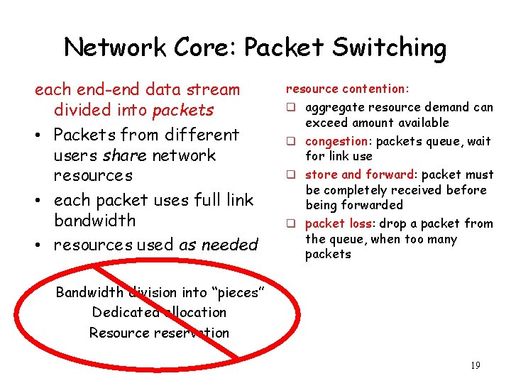 Network Core: Packet Switching each end-end data stream divided into packets • Packets from