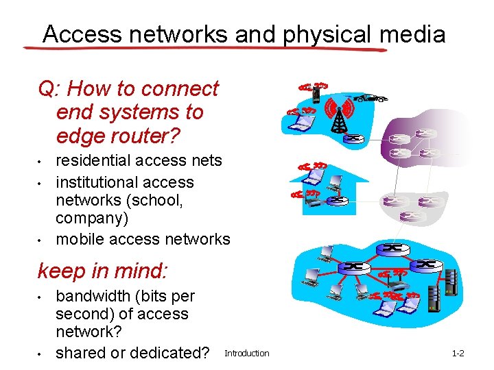 Access networks and physical media Q: How to connect end systems to edge router?