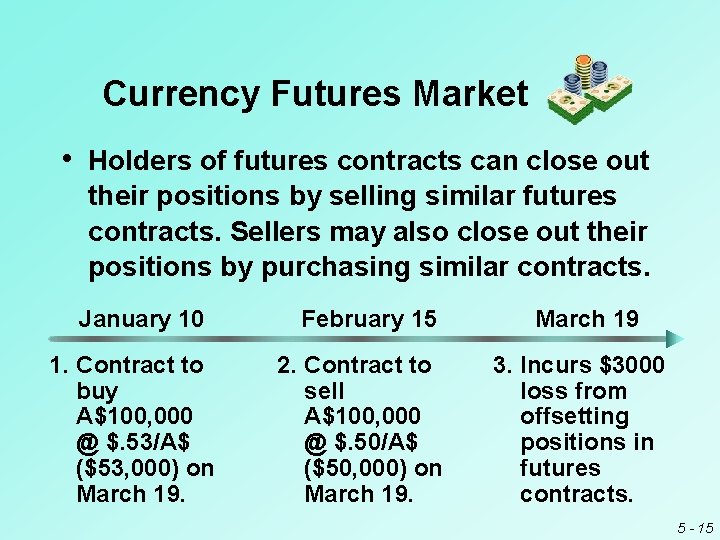 Currency Futures Market • Holders of futures contracts can close out their positions by