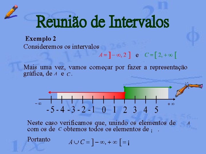 Reunião de Intervalos Exemplo 2 Consideremos os intervalos e Mais uma vez, vamos começar Reunião de Intervalos Exemplo 2 Consideremos os intervalos e Mais uma vez, vamos começar
