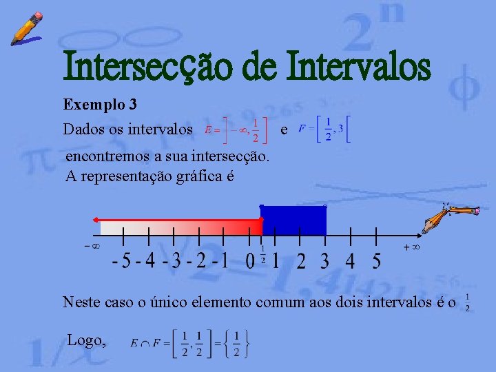 Intersecção de Intervalos Exemplo 3 Dados os intervalos e encontremos a sua intersecção. A Intersecção de Intervalos Exemplo 3 Dados os intervalos e encontremos a sua intersecção. A