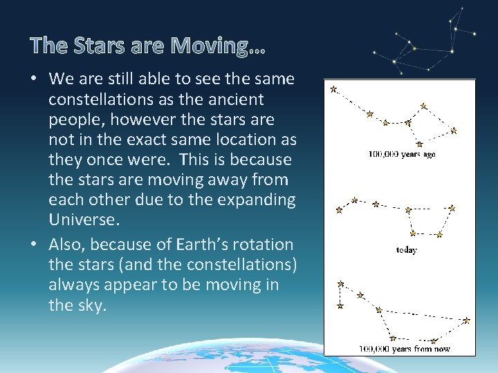 The Stars are Moving… • We are still able to see the same constellations