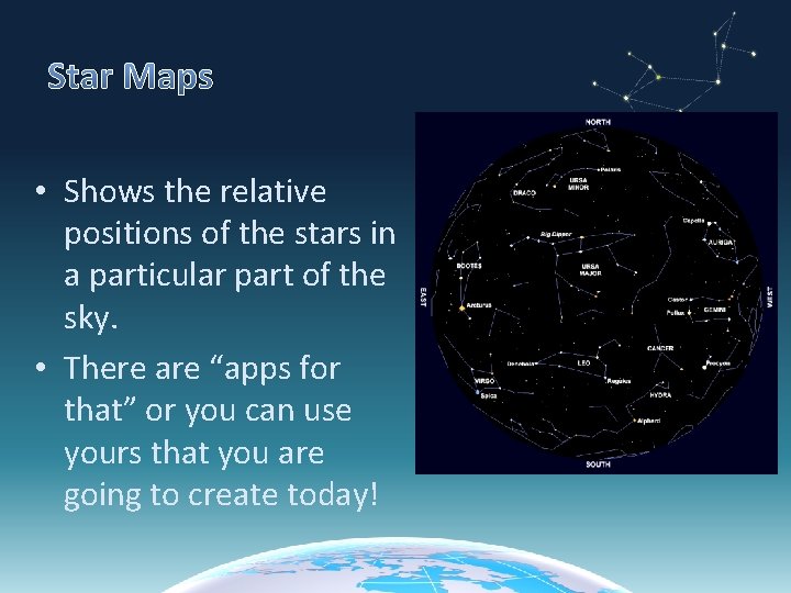 Star Maps • Shows the relative positions of the stars in a particular part