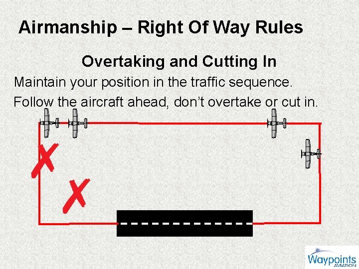 Airmanship – Right Of Way Rules Overtaking and Cutting In Maintain your position in