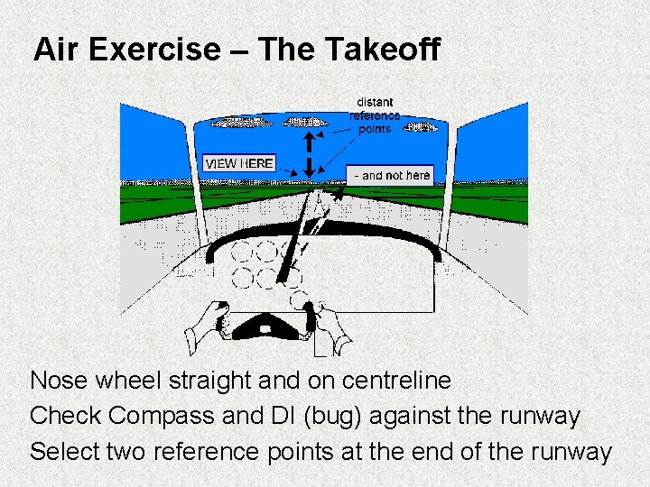 Air Exercise – The Takeoff Nose wheel straight and on centreline Check Compass and