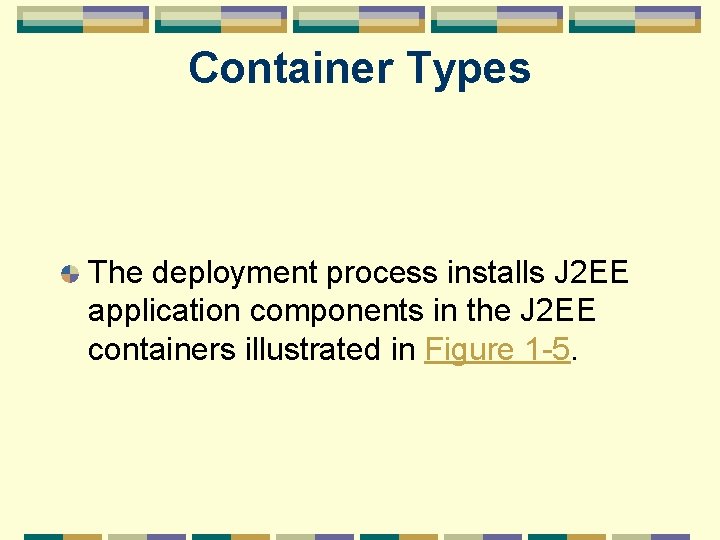 Container Types The deployment process installs J 2 EE application components in the J