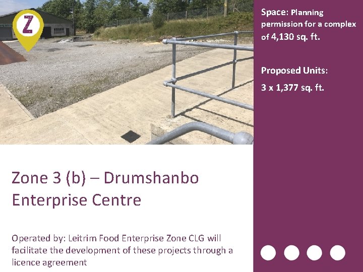 Space: Planning permission for a complex of 4, 130 sq. ft. Proposed Units: 3