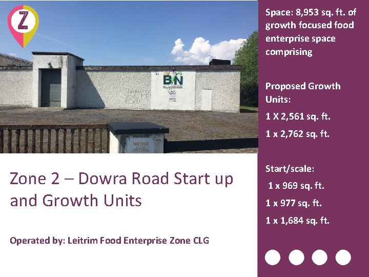 Space: 8, 953 sq. ft. of growth focused food enterprise space comprising Proposed Growth