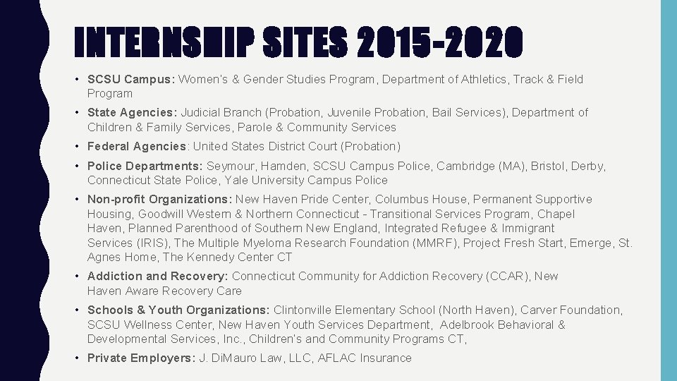 INTERNSHIP SITES 2015 -2020 • SCSU Campus: Women’s & Gender Studies Program, Department of INTERNSHIP SITES 2015 -2020 • SCSU Campus: Women’s & Gender Studies Program, Department of