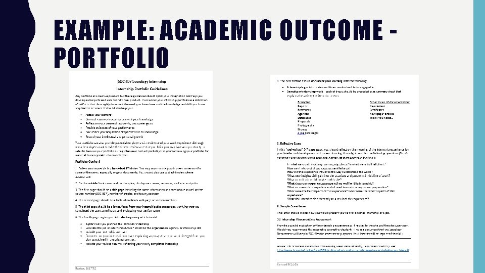 EXAMPLE: ACADEMIC OUTCOME PORTFOLIO EXAMPLE: ACADEMIC OUTCOME PORTFOLIO