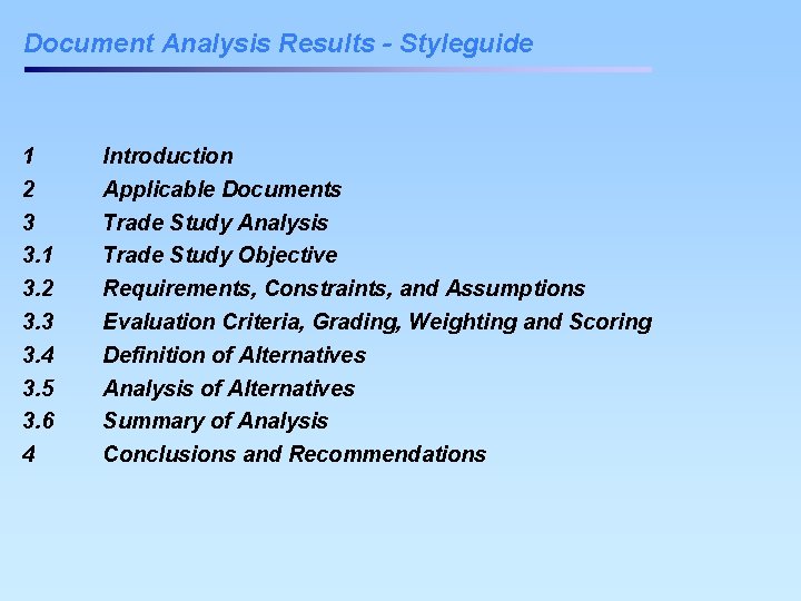 Document Analysis Results - Styleguide 1 2 3 3. 1 3. 2 3. 3