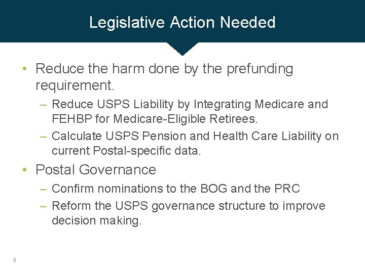 Legislative Action Needed • Reduce the harm done by the prefunding requirement. – Reduce