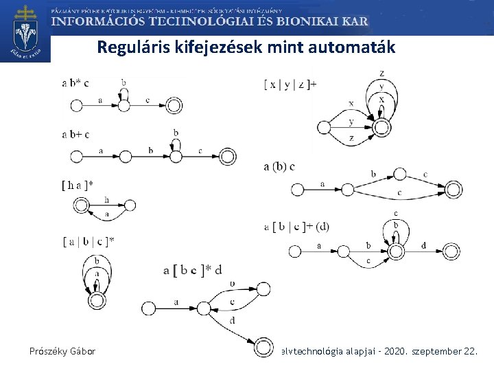 Reguláris kifejezések mint automaták Prószéky Gábor A nyelvtechnológia alapjai – 2020. szeptember 22. 