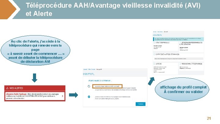 Téléprocédure AAH/Avantage vieillesse invalidité (AVI) et Alerte Au clic de l’alerte, j’accède à la