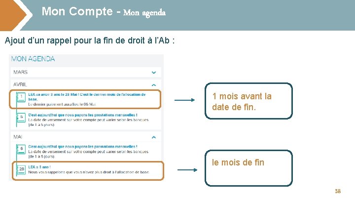 Mon Compte - Mon agenda Ajout d’un rappel pour la fin de droit à