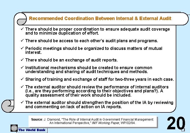 Recommended Coordination Between Internal & External Audit ü There should be proper coordination to