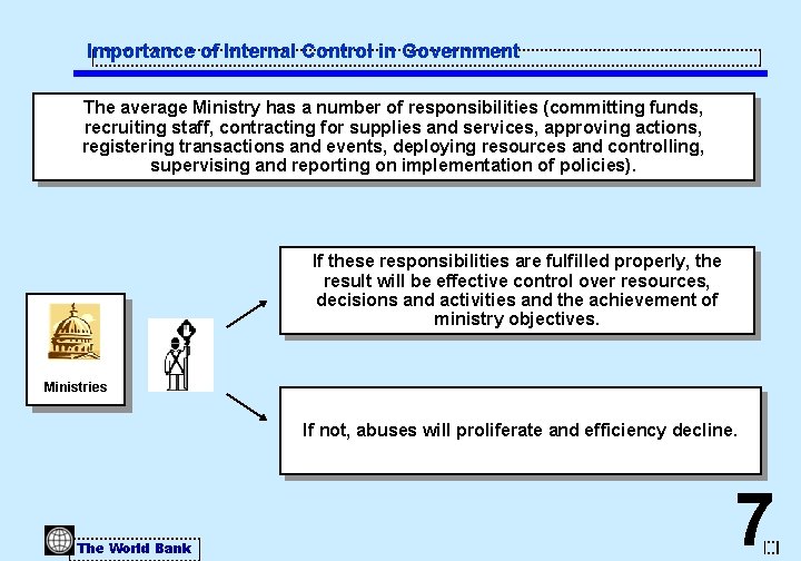 Importance of Internal Control in Government The average Ministry has a number of responsibilities