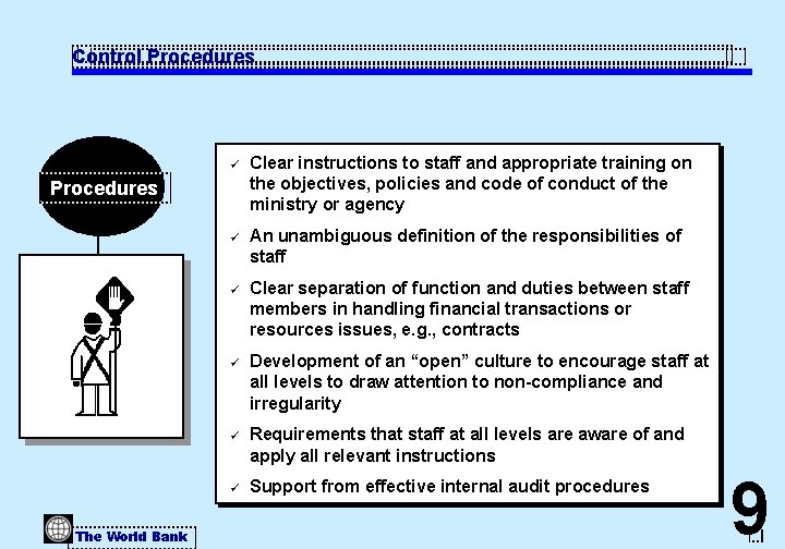 Control Procedures ü Clear instructions to staff and appropriate training on the objectives, policies