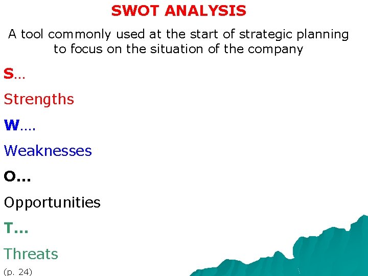 SWOT ANALYSIS A tool commonly used at the start of strategic planning to focus SWOT ANALYSIS A tool commonly used at the start of strategic planning to focus