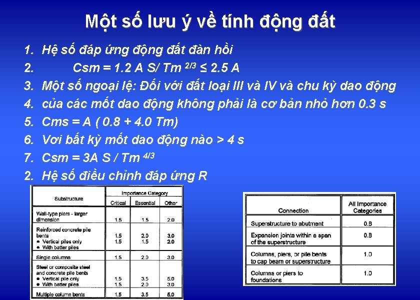 Một số lưu ý về tính động đất 1. 2. 3. 4. 5. 6.