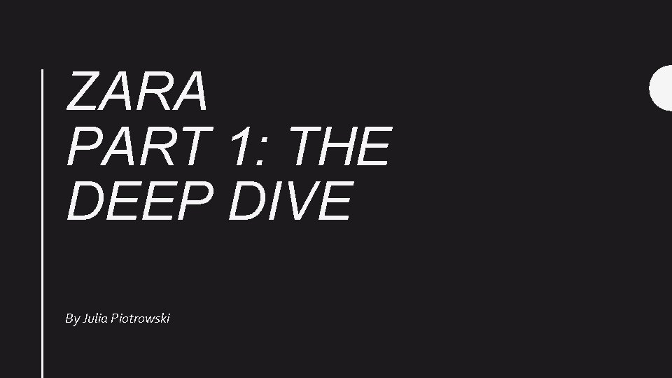 ZARA PART 1: THE DEEP DIVE By Julia Piotrowski 