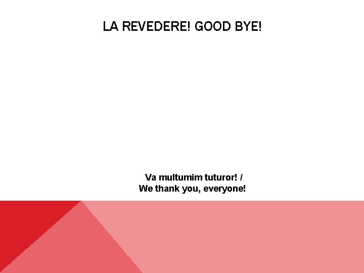 LA REVEDERE! GOOD BYE! Va multumim tuturor! / We thank you, everyone! 