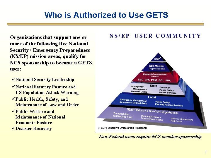 Who is Authorized to Use GETS Organizations that support one or more of the