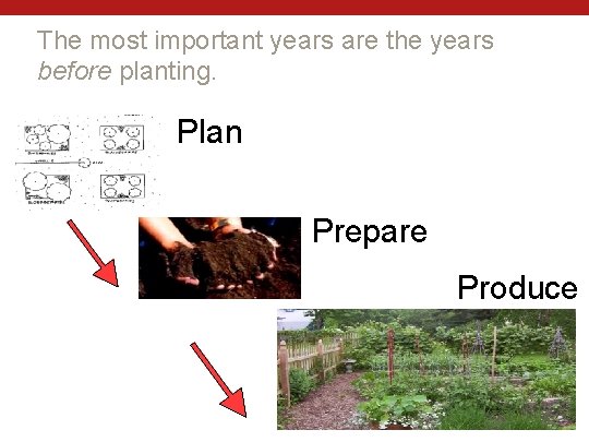 The most important years are the years before planting. Plan Prepare Produce 