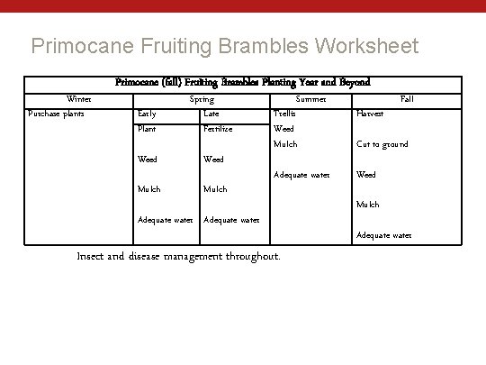 Primocane Fruiting Brambles Worksheet Winter Purchase plants Primocane (fall) Fruiting Brambles Planting Year and