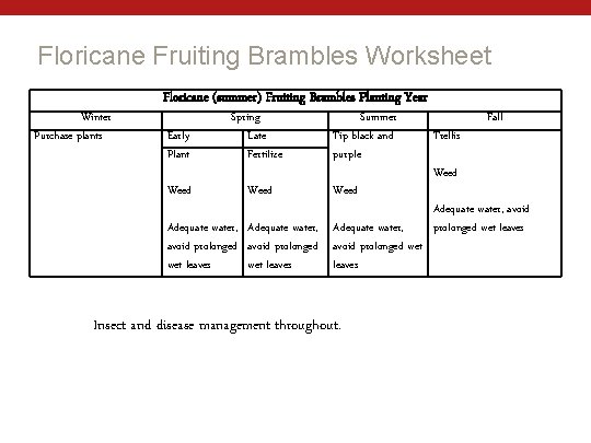 Floricane Fruiting Brambles Worksheet Winter Purchase plants Floricane (summer) Fruiting Brambles Planting Year Early