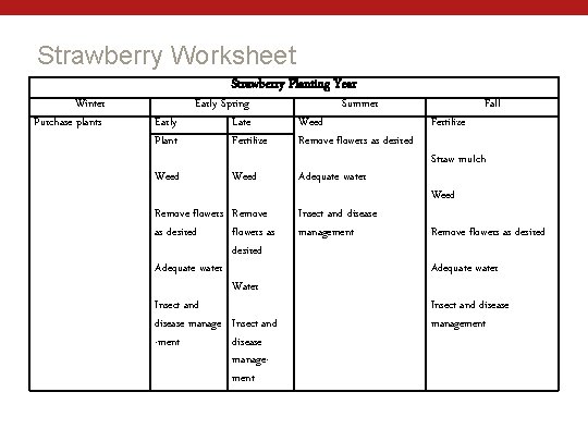 Strawberry Worksheet Winter Purchase plants Strawberry Planting Year Early Plant Weed Early Spring Late