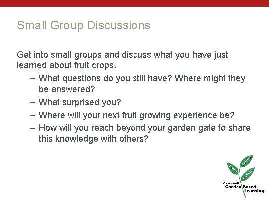 Small Group Discussions Get into small groups and discuss what you have just learned