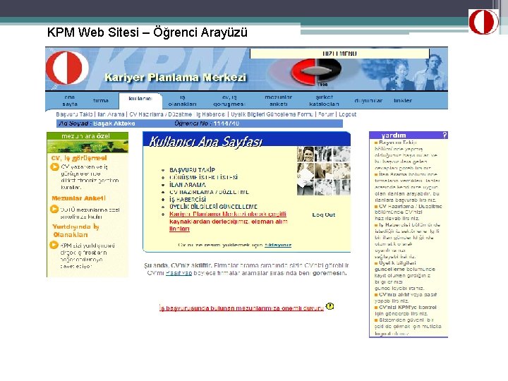 KPM Web Sitesi – Öğrenci Arayüzü 