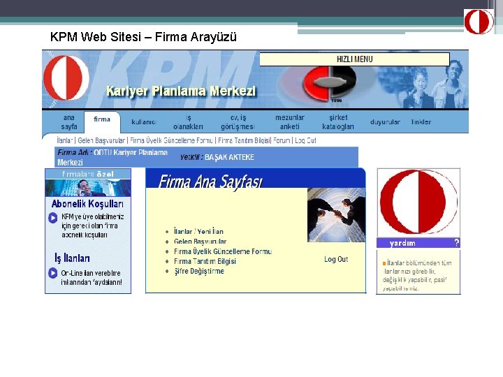 KPM Web Sitesi – Firma Arayüzü 