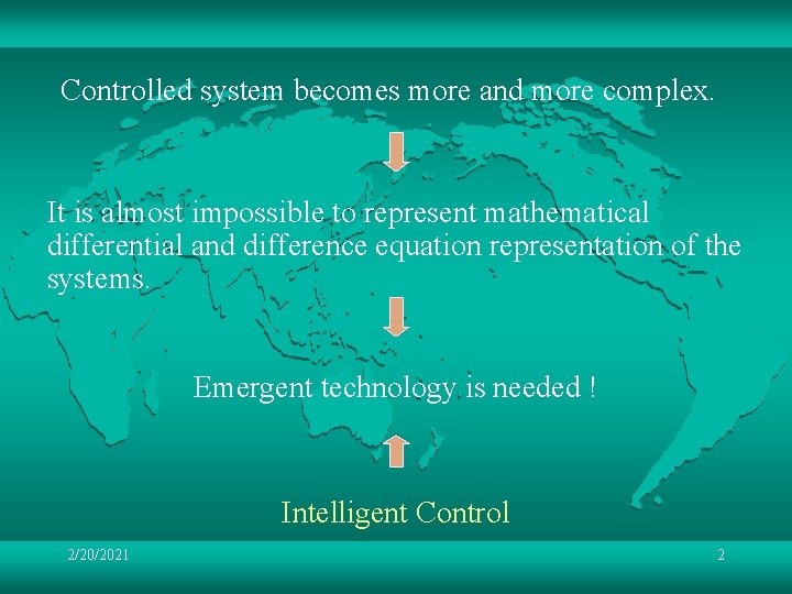 Controlled system becomes more and more complex. It is almost impossible to represent mathematical